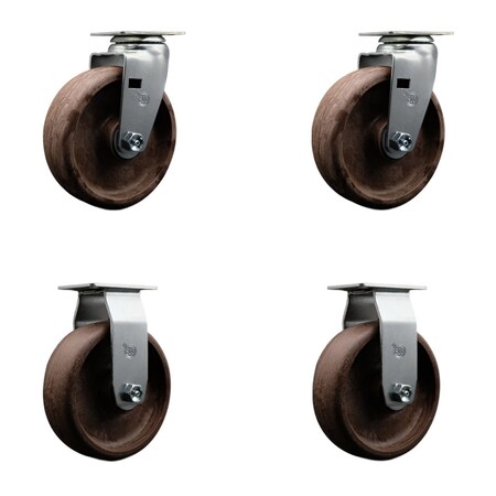 Service Caster 6'' High Temp Glass Filled Nylon Caster Set w/Bronze Bearing 2 Swivel 2 Rigid, 4PK SCC-20S620-GFNBZHT-2-R-2